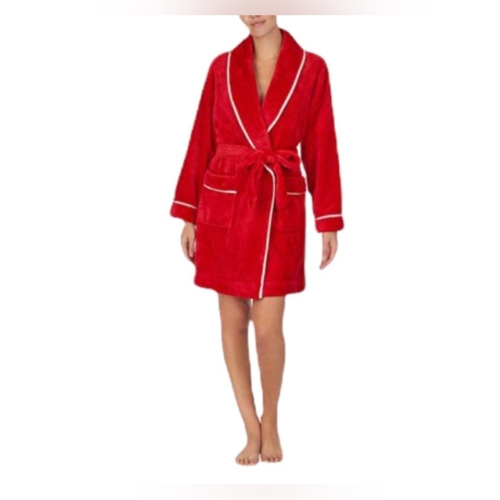 Kate Spade Red & White Shawl Collar Robe